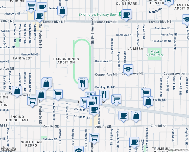 map of restaurants, bars, coffee shops, grocery stores, and more near 222 Louisiana Boulevard Northeast in Albuquerque
