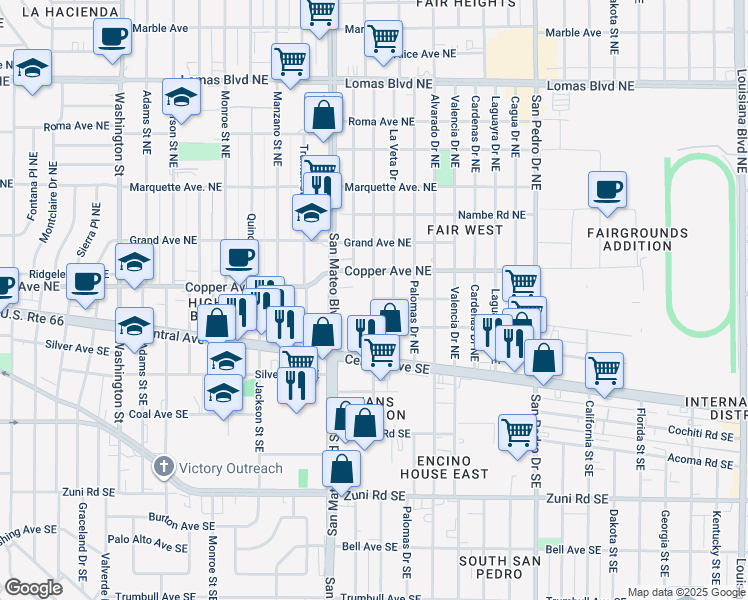 map of restaurants, bars, coffee shops, grocery stores, and more near 201 La Veta Drive in Albuquerque