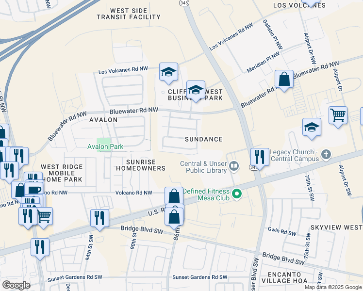 map of restaurants, bars, coffee shops, grocery stores, and more near 8700 Tradewind Road Northwest in Albuquerque