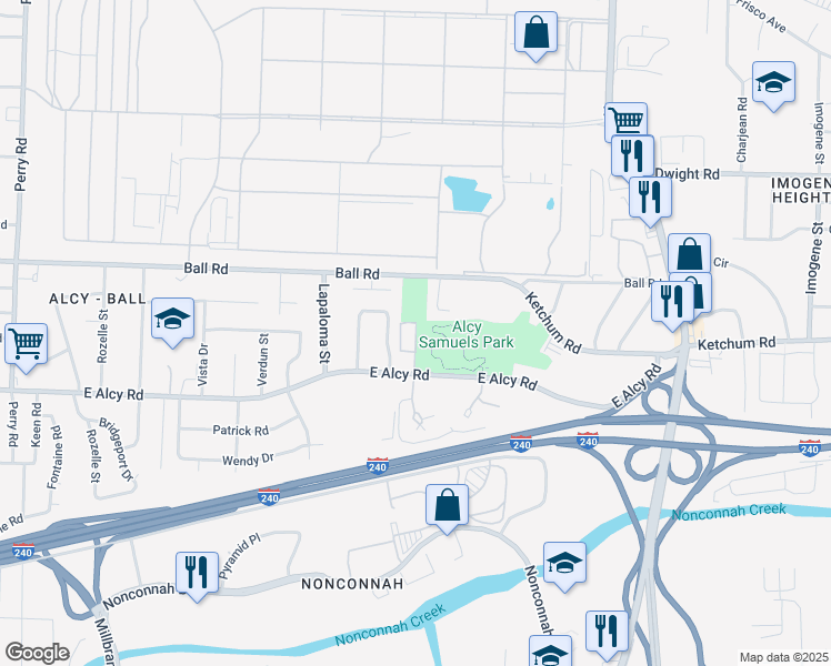 map of restaurants, bars, coffee shops, grocery stores, and more near 2405 Alcy Manor Lane in Memphis