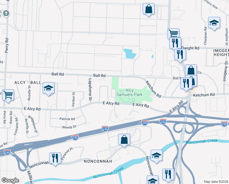 map of restaurants, bars, coffee shops, grocery stores, and more near 2405 Alcy Manor Lane in Memphis