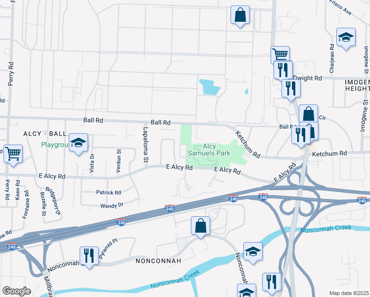 map of restaurants, bars, coffee shops, grocery stores, and more near 2405 Alcy Manor Lane in Memphis