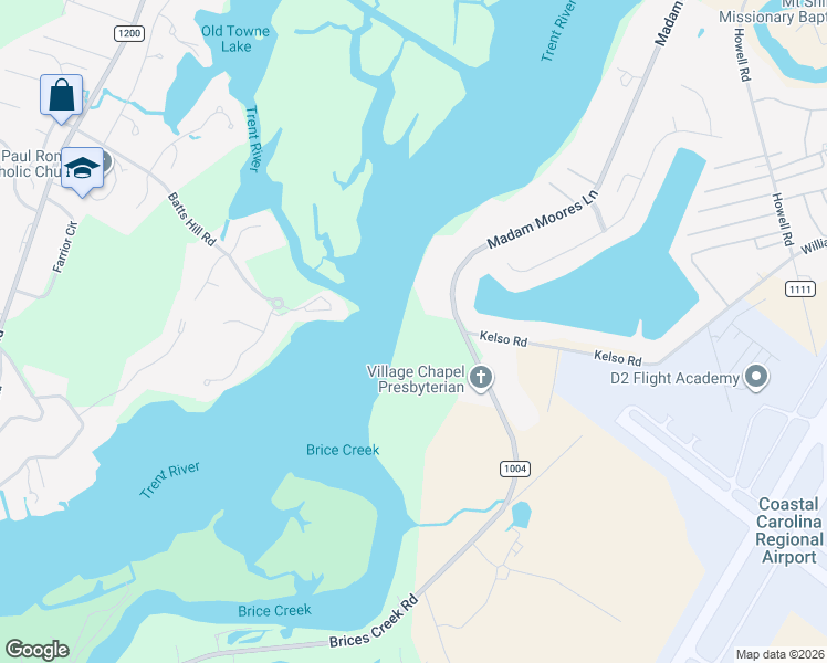 map of restaurants, bars, coffee shops, grocery stores, and more near 816 Madam Moores Lane in New Bern