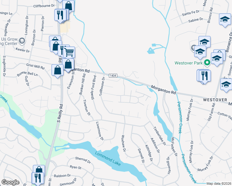 map of restaurants, bars, coffee shops, grocery stores, and more near 204 Carrington Place in Fayetteville