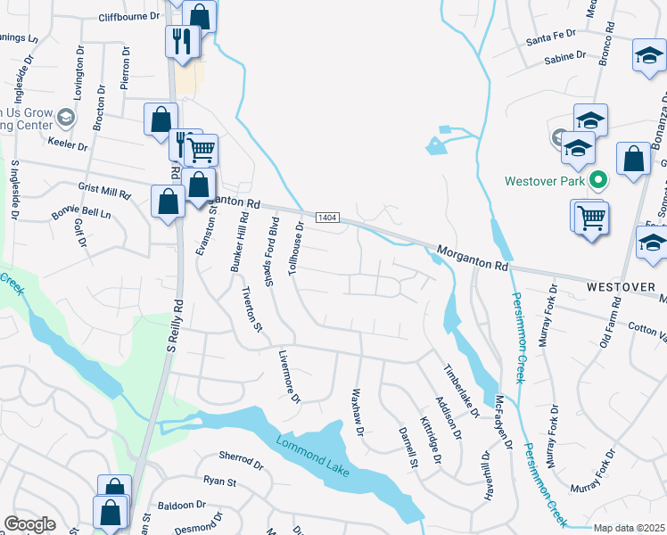 map of restaurants, bars, coffee shops, grocery stores, and more near 6310 Bent Tree Drive in Fayetteville