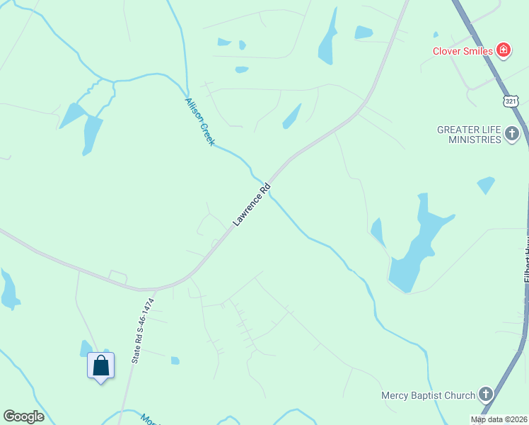 map of restaurants, bars, coffee shops, grocery stores, and more near 1438 Lawrence Road in Clover