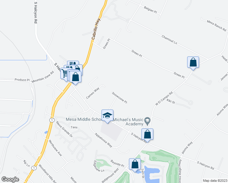 map of restaurants, bars, coffee shops, grocery stores, and more near 2612 Snowcone Place in Arroyo Grande
