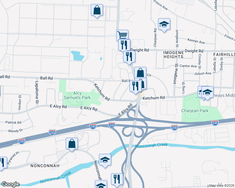 map of restaurants, bars, coffee shops, grocery stores, and more near 2377 West Hollyford Road in Memphis