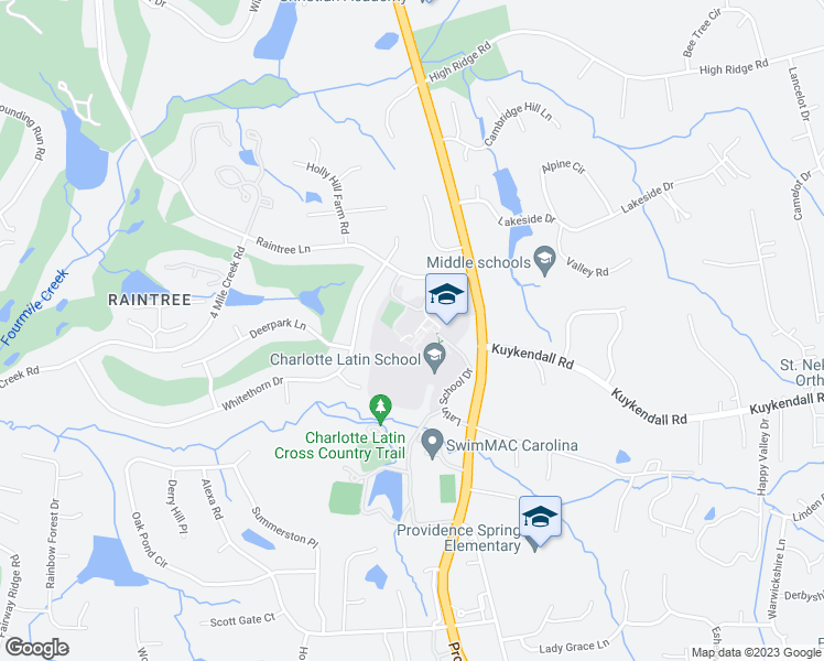 map of restaurants, bars, coffee shops, grocery stores, and more near 9502 Providence Road in Charlotte