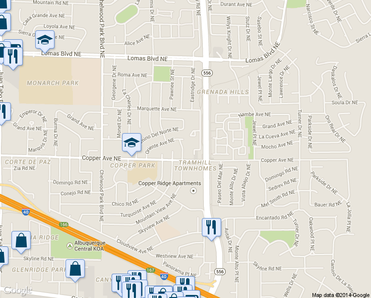 map of restaurants, bars, coffee shops, grocery stores, and more near 13333 Oriente Avenue Northeast in Albuquerque