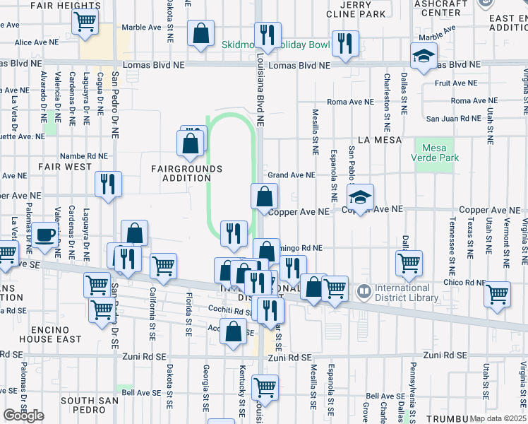 map of restaurants, bars, coffee shops, grocery stores, and more near 308 Louisiana Boulevard Northeast in Albuquerque