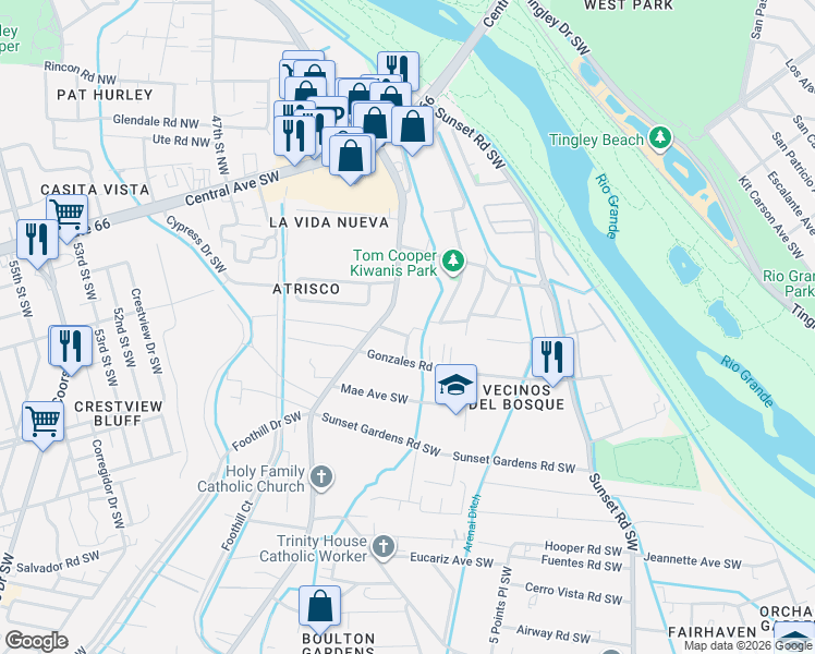 map of restaurants, bars, coffee shops, grocery stores, and more near 316 Atrisco Drive Southwest in Albuquerque