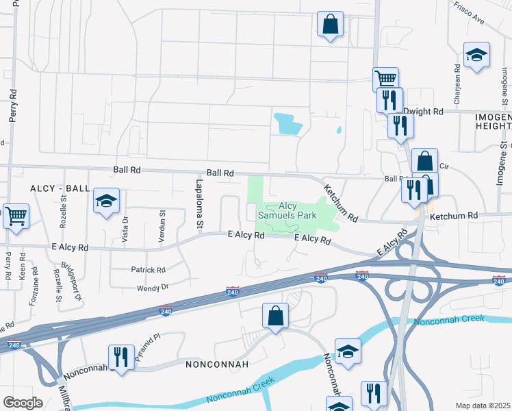 map of restaurants, bars, coffee shops, grocery stores, and more near 2019 Ball Road in Memphis