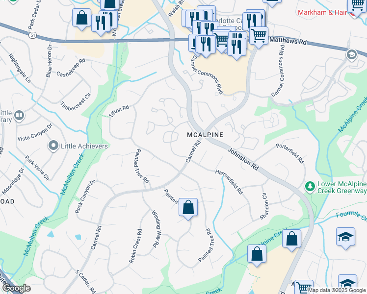 map of restaurants, bars, coffee shops, grocery stores, and more near 11153 Harrowfield Road in Charlotte
