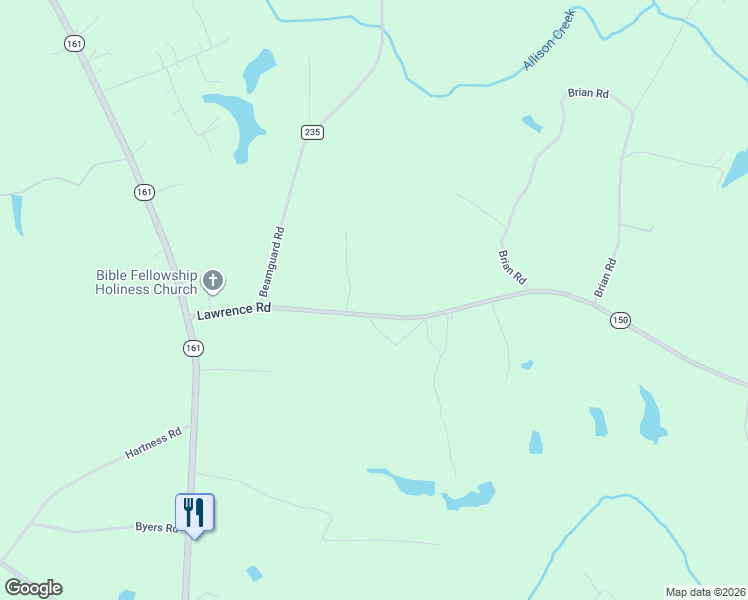 map of restaurants, bars, coffee shops, grocery stores, and more near 2180 Lawrence Road in Clover