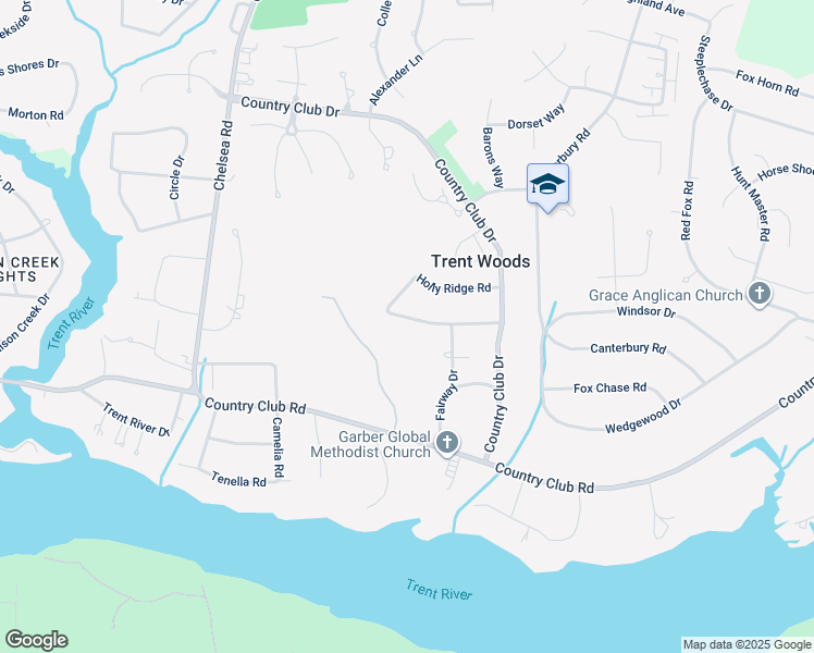 map of restaurants, bars, coffee shops, grocery stores, and more near 409 Fairway Drive in Trent Woods