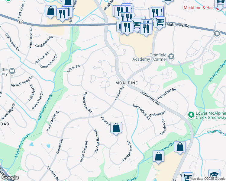 map of restaurants, bars, coffee shops, grocery stores, and more near 11153 Harrowfield Road in Charlotte