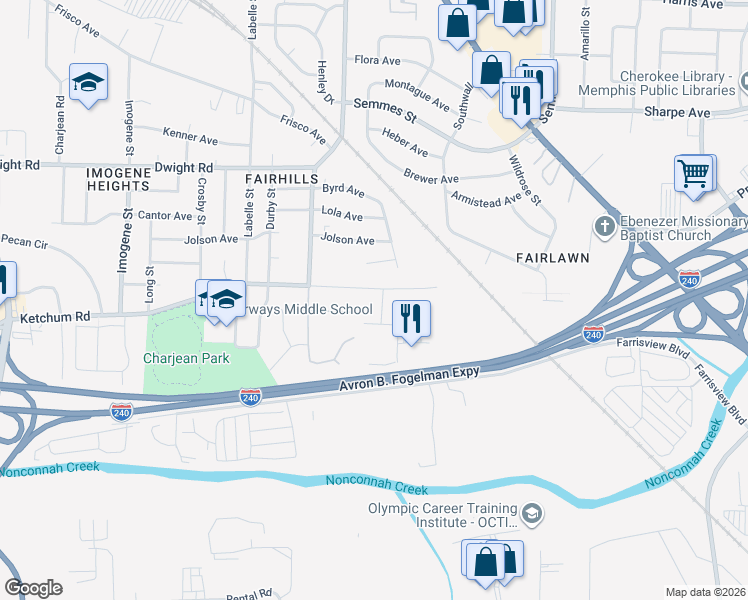map of restaurants, bars, coffee shops, grocery stores, and more near 2806 Ketchum Road in Memphis