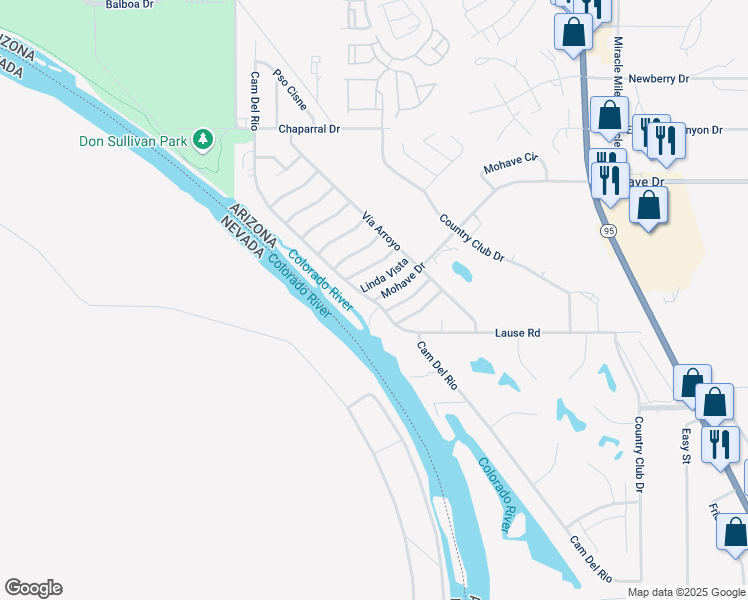 map of restaurants, bars, coffee shops, grocery stores, and more near 1101 Mohave Drive in Bullhead City