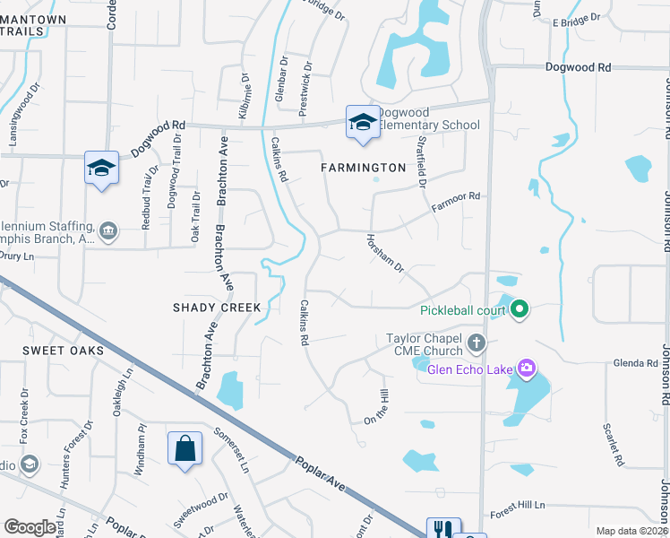 map of restaurants, bars, coffee shops, grocery stores, and more near 8889 Colins Barre Cove in Germantown