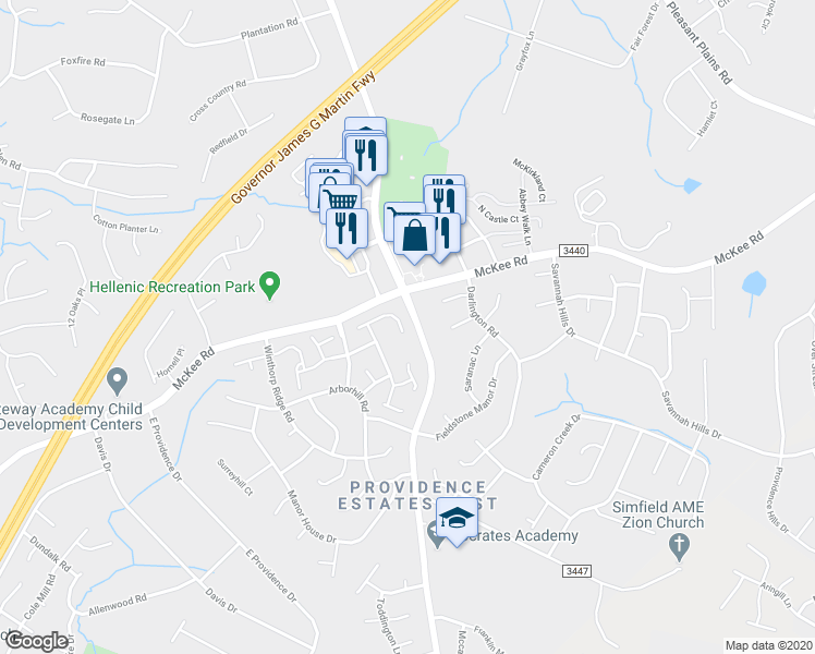 map of restaurants, bars, coffee shops, grocery stores, and more near 3551 Laurenhurst Lane in Charlotte
