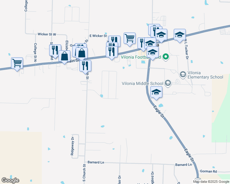 map of restaurants, bars, coffee shops, grocery stores, and more near 86 Farmhouse Circle in Vilonia