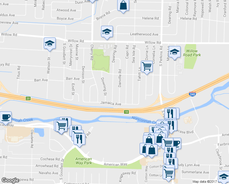 map of restaurants, bars, coffee shops, grocery stores, and more near 1890 Dearing Road in Memphis