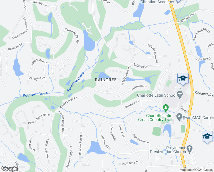 map of restaurants, bars, coffee shops, grocery stores, and more near 9716 Saint Vincent Lane in Charlotte