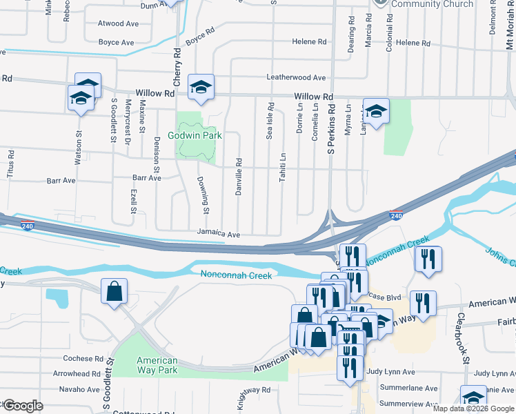 map of restaurants, bars, coffee shops, grocery stores, and more near 1877 Sea Isle Road in Memphis