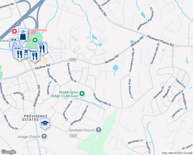 map of restaurants, bars, coffee shops, grocery stores, and more near 2333 Nettleton Court in Matthews