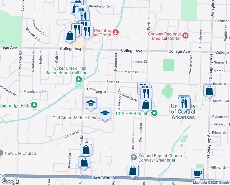 map of restaurants, bars, coffee shops, grocery stores, and more near 262 Hubbard Road in Conway