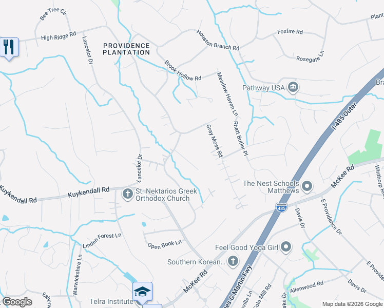map of restaurants, bars, coffee shops, grocery stores, and more near 2542 Little Cove Rd in Charlotte