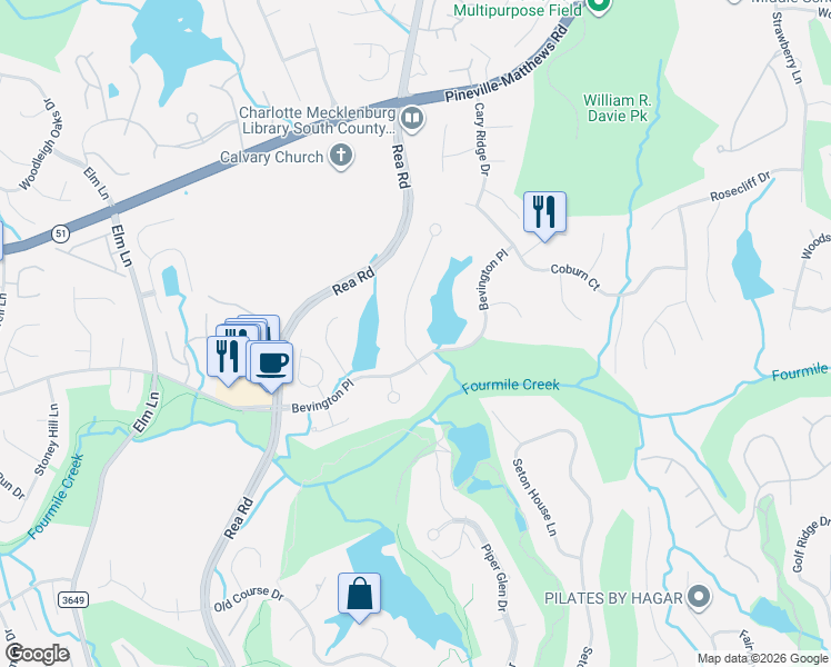 map of restaurants, bars, coffee shops, grocery stores, and more near in Charlotte