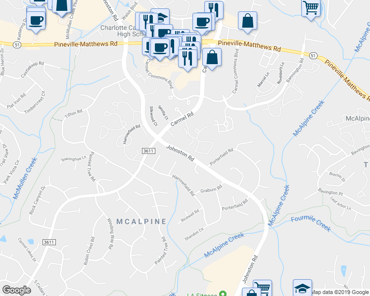 map of restaurants, bars, coffee shops, grocery stores, and more near in Charlotte