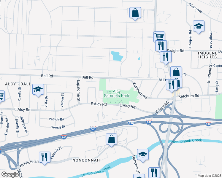 map of restaurants, bars, coffee shops, grocery stores, and more near 2364 North Orchid Drive in Memphis
