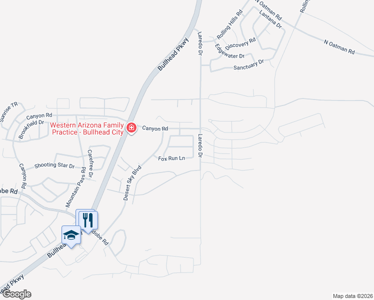 map of restaurants, bars, coffee shops, grocery stores, and more near 2565 Bridlewise Ln in Bullhead City