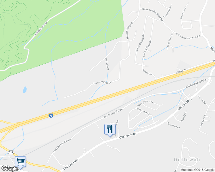 map of restaurants, bars, coffee shops, grocery stores, and more near 5034 Hunter Village Drive in Ooltewah