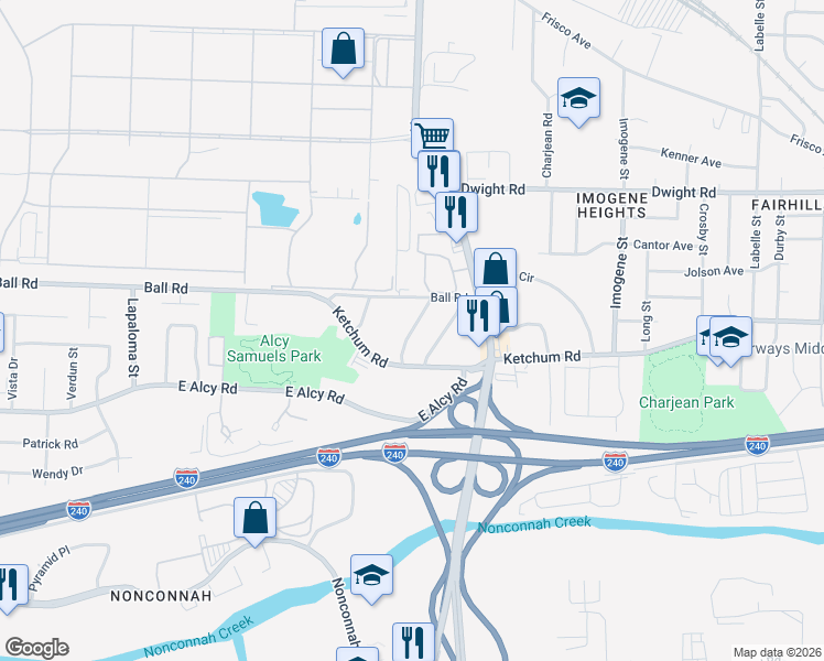 map of restaurants, bars, coffee shops, grocery stores, and more near 2377 West Hollyford Road in Memphis