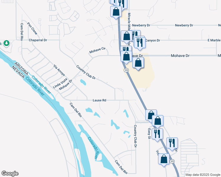 map of restaurants, bars, coffee shops, grocery stores, and more near 1475 Sunset Lane in Bullhead City