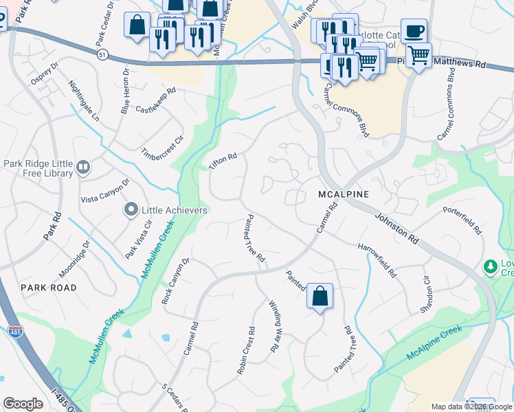 map of restaurants, bars, coffee shops, grocery stores, and more near in Charlotte