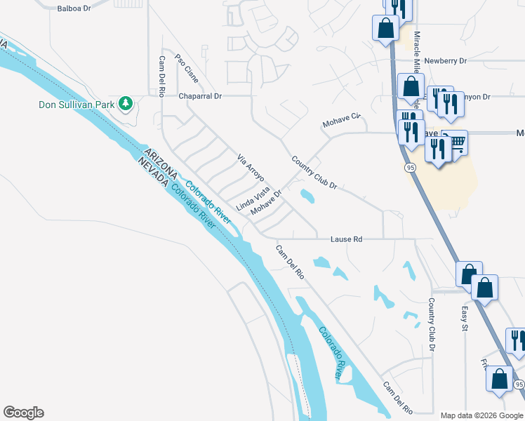 map of restaurants, bars, coffee shops, grocery stores, and more near 1200 Mohave Drive in Bullhead City