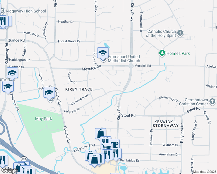 map of restaurants, bars, coffee shops, grocery stores, and more near 6592 Lochober Cove in Memphis