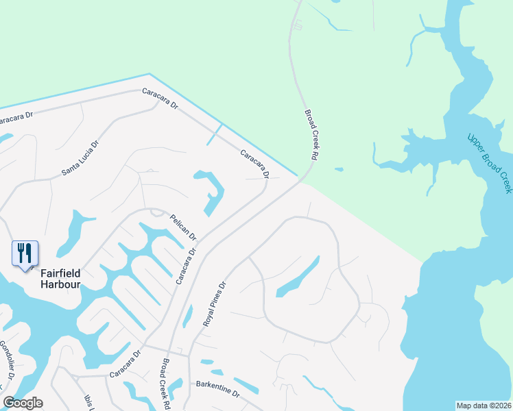 map of restaurants, bars, coffee shops, grocery stores, and more near 1504 Caracara Drive in New Bern