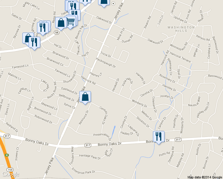 map of restaurants, bars, coffee shops, grocery stores, and more near 4626 Heiskell Drive in Chattanooga