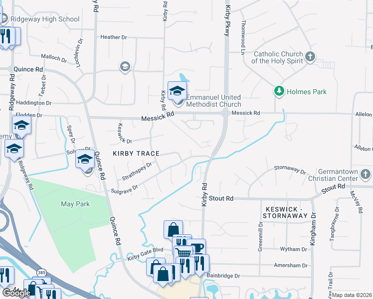 map of restaurants, bars, coffee shops, grocery stores, and more near 6592 Lochober Cove in Memphis