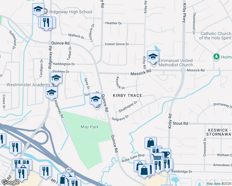 map of restaurants, bars, coffee shops, grocery stores, and more near 6395 Davidson Cove in Memphis