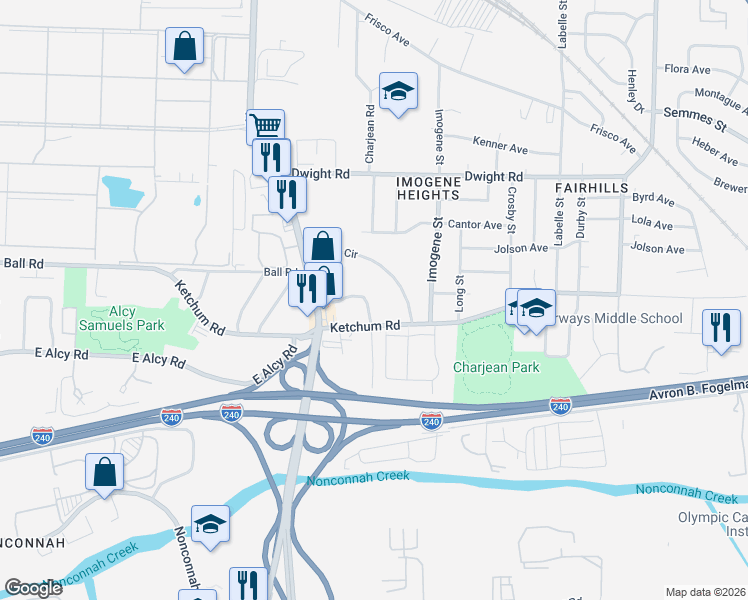 map of restaurants, bars, coffee shops, grocery stores, and more near 2441 Pecan Circle in Memphis