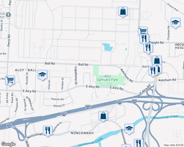 map of restaurants, bars, coffee shops, grocery stores, and more near 2019 Ball Road in Memphis