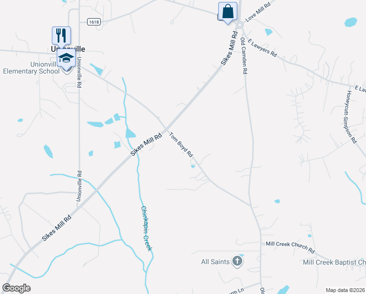 map of restaurants, bars, coffee shops, grocery stores, and more near 1518 Tom Boyd Road in Unionville