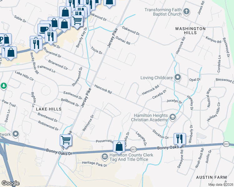 map of restaurants, bars, coffee shops, grocery stores, and more near 4626 Heiskell Drive in Chattanooga
